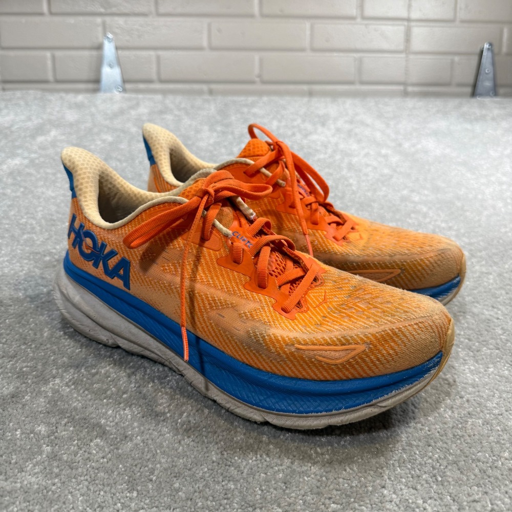 Hoka One One Clifton 9 Orange Blue Running Shoes Sneakers M8.5 W9.5 1127895